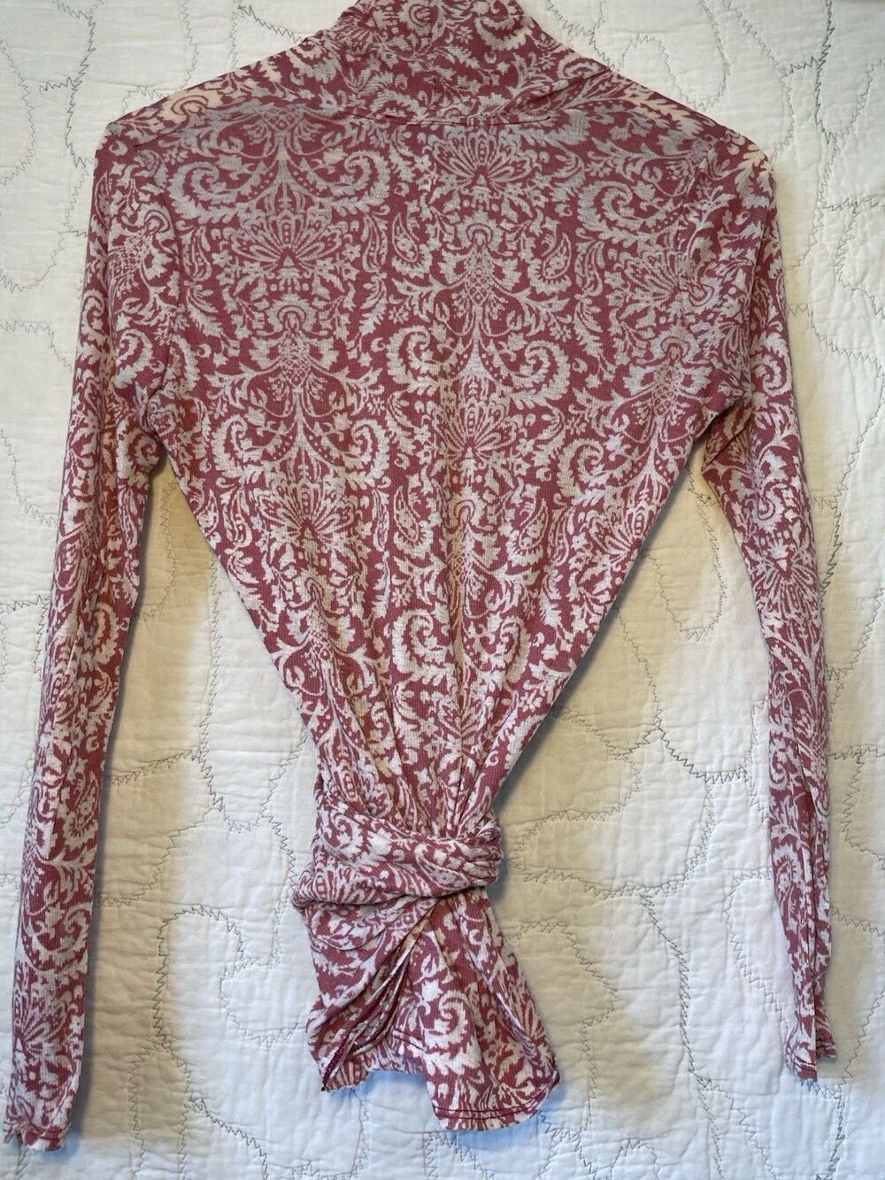 Beyond Vintage Wrap/ Cardigan Pink White Shoulder Blouse Womens Size XS/SM - Picture 7 of 7